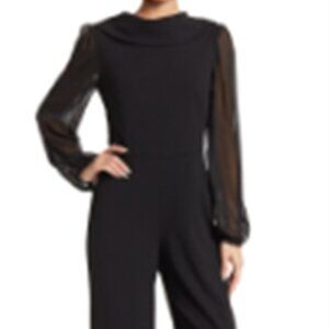 Connected Apparel Black Chiffon Jumpsuit – Size 10 – Evening Party Chic